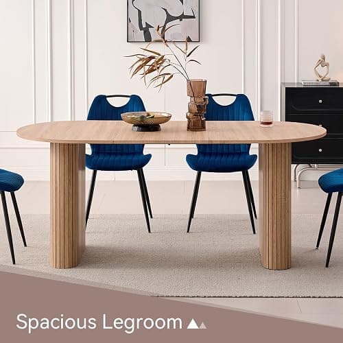 Lecafur HL 70.8" Oval Dining Table for 4 6 Person, Modern Farmhouse Kitchen Dinner Table for Breakfast Dining Receiption Room (Only Table), Natural thumbnail 4