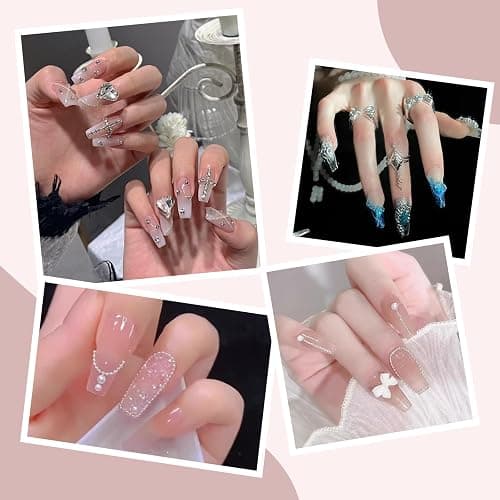 HJZHII 8 Streifen Nagelkettchen, 3D-Nagelspitze Kunst Charms Schmuck Ornamente Maniküre-Dekorationen aus Metall für DIY Herstellung Punk Nägel Glitter Design(Silber) thumbnail 3