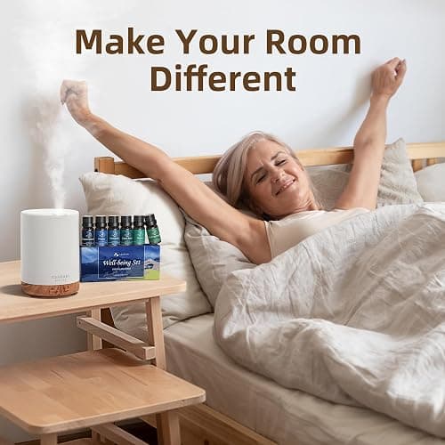 ASAKUKI Essential Oil Diffuser, Aromatherapy Cool Mist Home Humidifier with 7 LED Color Changing Light and Auto-Off Safety Switch, 6 Essential Oils Set, 300ml (Brown with Oils) thumbnail 6