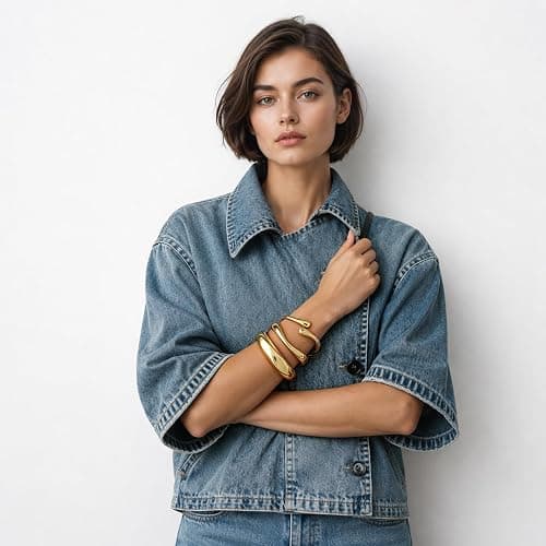 Chunky Gold Bangle Bracelets for Women Trendy 14K Gold Plated Cuff Bracelets Stack, Dainty Gold Bracelet Sets Non Tarnish Fashion Jewelry Gift thumbnail 7