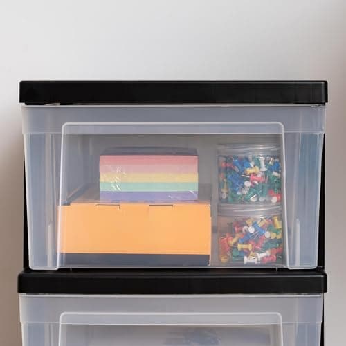IRIS USA Plastic Drawer Storage Organizer, 3-Drawers, 2-Pack, for Classroom Art Craft Supplies, Bathroom Bedroom, Laundry Room, Black/Clear thumbnail 7