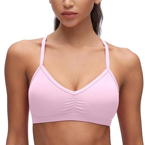 CRZ YOGA Butterluxe Ruched Sports Bras for Women - V Neck Spaghetti Thin Strap Y Back Wireless Padded Yoga Crop Top thumbnail 2
