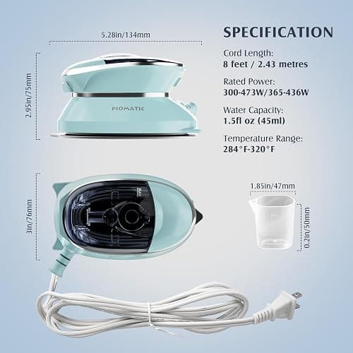 PIOMATIC Travel Iron Mini with Steam for Clothes with Dual Voltage, Portable Mini Ironing Machine with Non-Stick Soleplate, Small Iron for Sewing, Quilting and Handcraft thumbnail 2