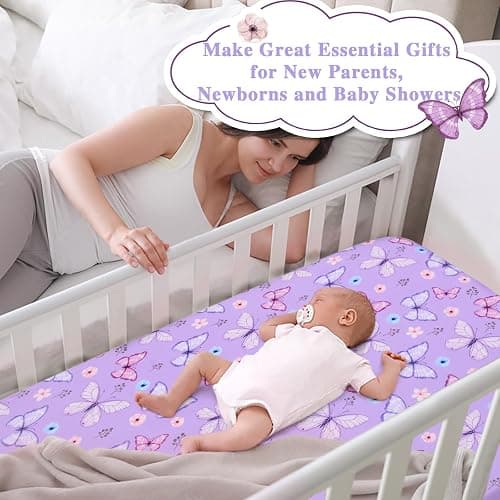 JISEN Baby Crib Sheets Soft Breathable Butterfly Fitted Crib Sheets Baby Sheet for Standard Crib and Toddler Mattress Bed Sheets for Crib for Boys Girls Neutral 52x28 Inch thumbnail 5