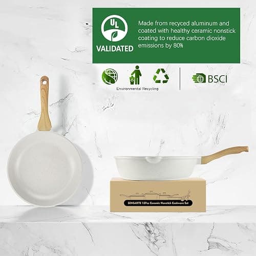SENSARTE Nonstick Ceramic Cookware Set 13-Piece, Healthy Pots and Pans Set, Non-toxic Kitchen Cooking Set with Stay-Cool Handles, Silicone Tools and Pot Protectors, PFAS and PFOA Free - White thumbnail 6