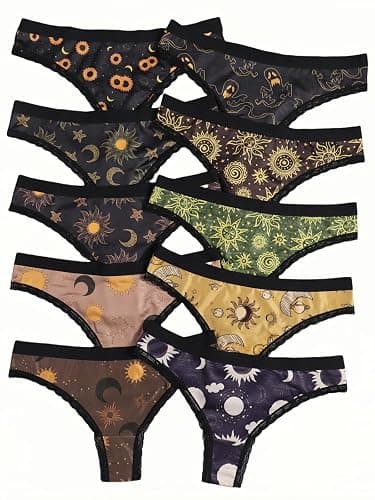 Morvia Variety of Panties Thongs Sexy Cute Chic Gothic Contrast Lace Halloween Skulls Stars Inspired Print Random Underwear - Image 1