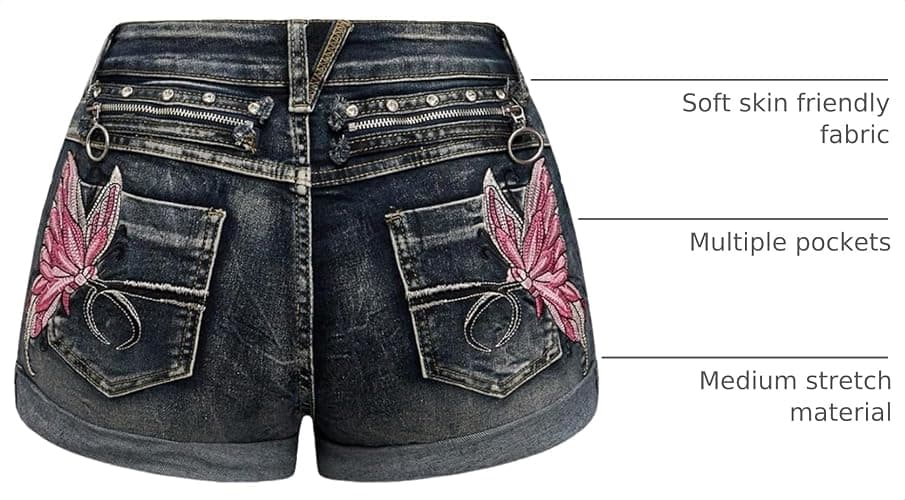SOLY HUX Women's Y2k Butterfly Embroidery Distressed Low Rise Denim Shorts | Vintage, Mini Shorts thumbnail 4