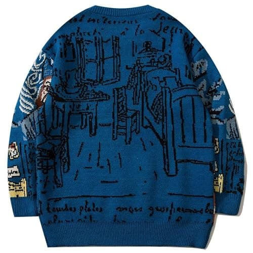 LILILEIDY Mens Crewneck Sweaters Graphic Comfortable Casual Knit Fall Winter Sweater Oversized Pullovers Blue,A1,M thumbnail 4