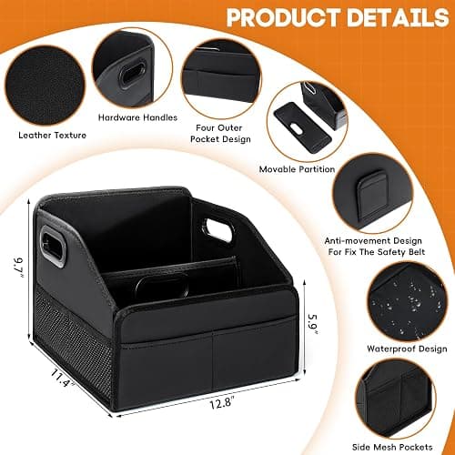 Adullama Car Storage Organizer Reinforced Dividable Leather Car Caddy Basket for Front Seat Floor Back Sturdy Frosted Handle 8 Compartments Adjustable Strap Buckles Slip-Resistant for SUV Truck thumbnail 2