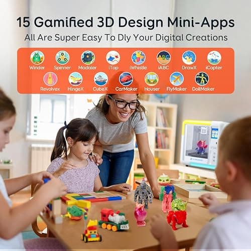 AOSEED AI-Powered X-Maker 3D Printer for Kids & Beginners, Fully Assembled Mini 3D Printer with Up to 400mm/s Speed, Auto Leveling, 15 Mini Apps, Quiet, Includes 8 PLA Filaments for Home & School Use thumbnail 6