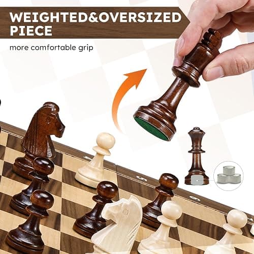 Peradix 19" Wooden Chess Set, Folding Tournament Chess Board with 3.75" King, 2 Extra Queens, Classic Professional Chess Game for Adults & Kids thumbnail 6