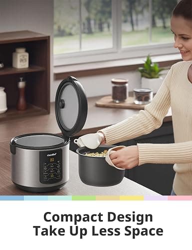 COMFEE' Compact Rice Cooker, 6-in-1 Stainless Steel Multi Cooker, Slow Cooker, Steamer, Saute, and Warmer, 2 QT, 8 Cups Cooked(4 Cups Uncooked), Brown Rice, Quinoa and Oatmeal, 6 One-Touch Programs thumbnail 6