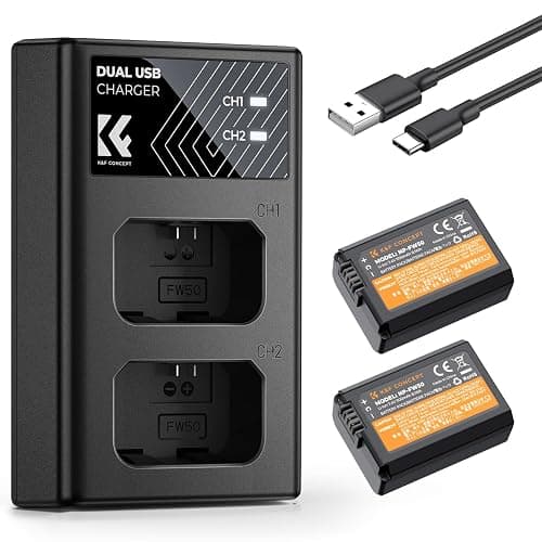K&F CONCEPT NP-FW50 Battery and Dual Slot Charger for Sony ZV-E10 A6500 A6400 A6300 A6000 A7 A7II A7RII A7SII A7S A7R A7R2 NEX-3 NEX-5 Cameras - Image 1