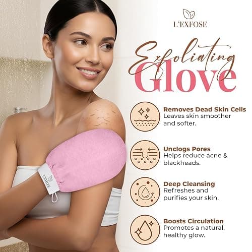 Kessa Exfoliating Glove for Shower, Made with 100% Natural Viscose - 2pcs | Korean Exfoliating Mitt Helps to Remove Dead Skin, Improve Skin Tone & Ideal for Keratosis Pilaris & Self Tanning thumbnail 2