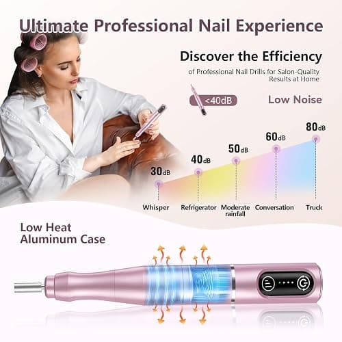 TUOBEO Cordless Nail Drill Electric Rechargeable File Kit, Professional Efile Acrylic Gel Nail Polish Remover Pedicure Manicure Machine Portable Set with 11 Bits 56 Sanding Bands (Pink) thumbnail 6