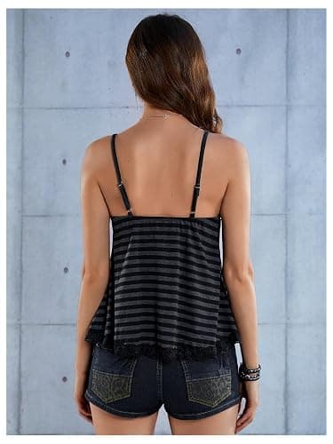 SOLY HUX Womens Y2K Lace Cami Striped Cute Babydoll Tops | Spaghetti Strap Camisole, Grunge Clothes, Going Out Tops, Gothic thumbnail 2