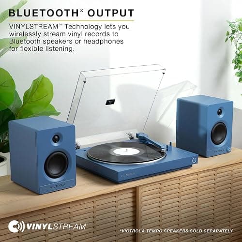 Victrola Fully Automatic Bluetooth Turntable w Audio Technica ATN3600L Cartridge, Automatic Repeat Function, 2-Speed Vinyl Record Player, Wireless Bluetooth Streaming, Preamp & Aluminum Platter White thumbnail 4
