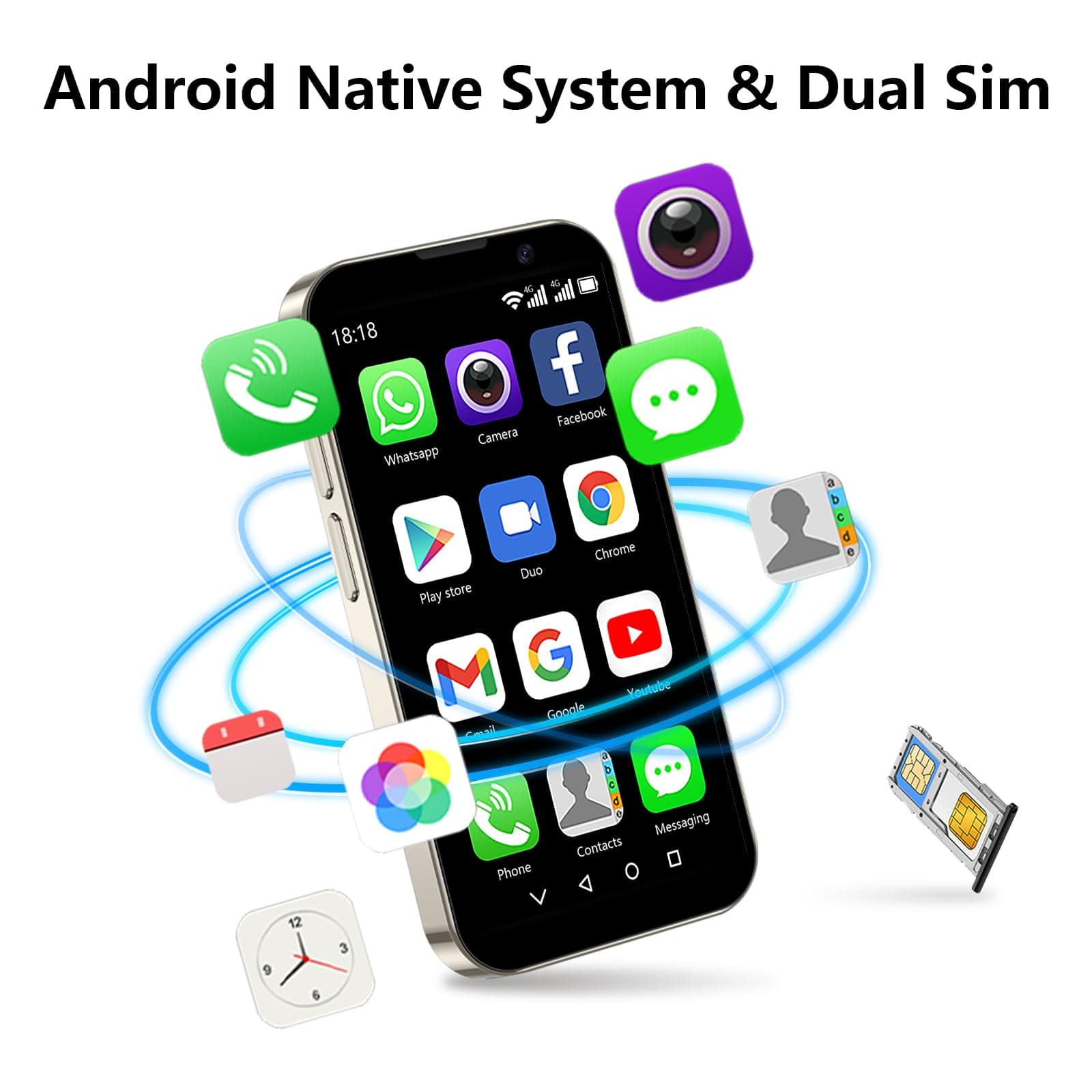3.0” HD Touch Screen Mini Smartphone, Unlocked Android Mini Phone, Face Recognition, Dual SIM, WiFi, GPRS, Ultra-Thin Body for Kids Phone, Cell Phone with Quad-Core Pink thumbnail 5