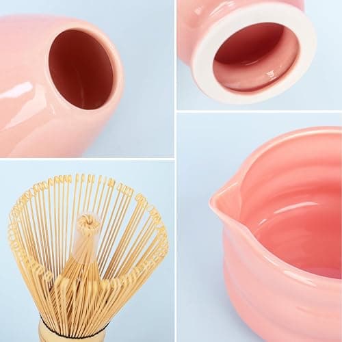 Set of 5 Matcha Tea Set with Whisk and Bowl, Matcha Kit for Ceremony Ceramic Matcha Bowl Gift for Tea Lovers(Pink) thumbnail 4