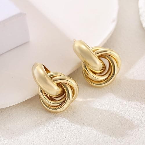 14K Gold Plated Knot Earrings for Women Gold Silver Earrings Heart Link Drop Dangle Earring Chunky Golden Knotted Statement Jewelry thumbnail 8