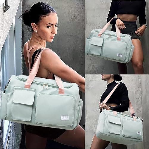 Small Gym Bag for Women, Travel Duffle Bag Carry On Weekender Bag with Shoe Compartment thumbnail 2