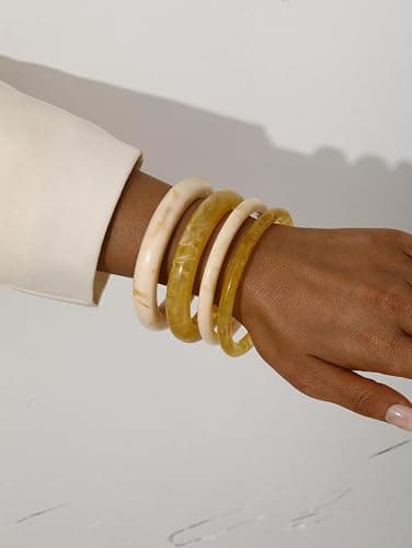 ÌF ME Acrylic Bangles Bracelets for Women, Irregular Acrylic Resin Chunky Bracelets Geometric Fashions Thick Statement bangle Set thumbnail 2