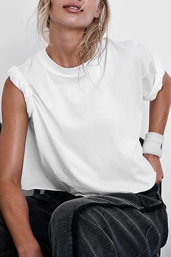 Women's Oversize Workout Crop Tops Casual Short Sleeve Drop Shoulder Boxy T-Shirts Roll Hem Basic Loose Yoga Running Tees thumbnail 2