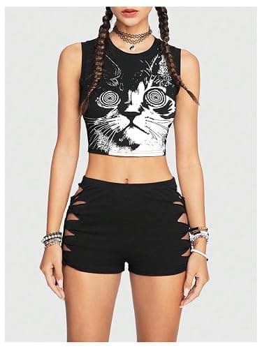 Floerns Women's Punk Animal Print Sleeveless Shirts Crew Neck Cute Crop Tank Top thumbnail 4