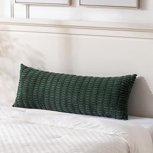 Fancy Homi Decorative Throw Pillow Covers for Bed Couch Bedroom Bench, Soft Corduroy Solid Pillow Case, Rustic Farmhouse Boho Room Decor,54" x 20" (Pack of 1),Dark Green - Image 1