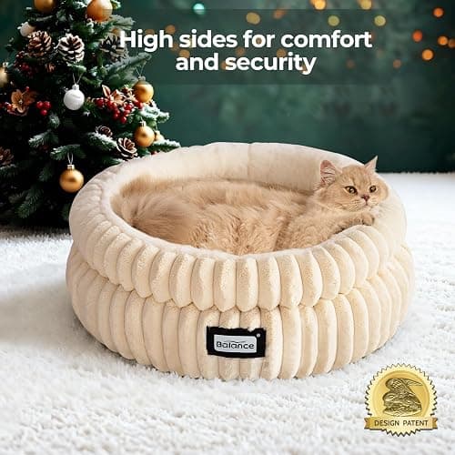 BALANCE Cat Bed Kitten Bed, Washable Round Cat Beds for Indoor Cats,Super Soft Plush Faux Fur Pet Bed for Puppy and Kitten with Anti-Slip Bottom thumbnail 2