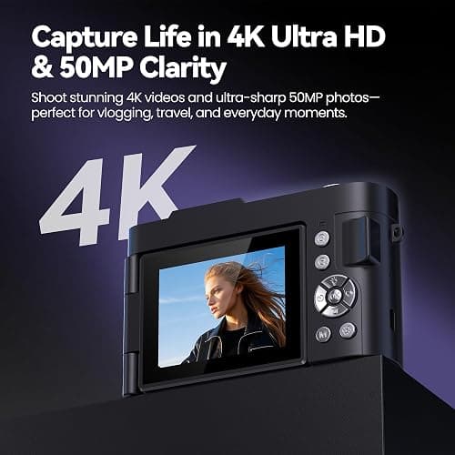 Digital Camera 4K for Photography Vlogging: 50MP Cameras for Video - 16X Zoom Photo Camera Gifts for Teens Ages 8-16 - 180°Flip Screen Compact Cámara - Point and Shoot Digital Cameras for YouTube thumbnail 2