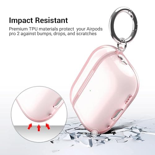 ULAK Compatible with Airpods Pro & AirPods Pro 2 Case, Design Soft TPU Airpod Pro 1st/2nd Generation Case 2022/2019 with Ring Keychain Shockproof Protecitve Cover, Light Pink thumbnail 6