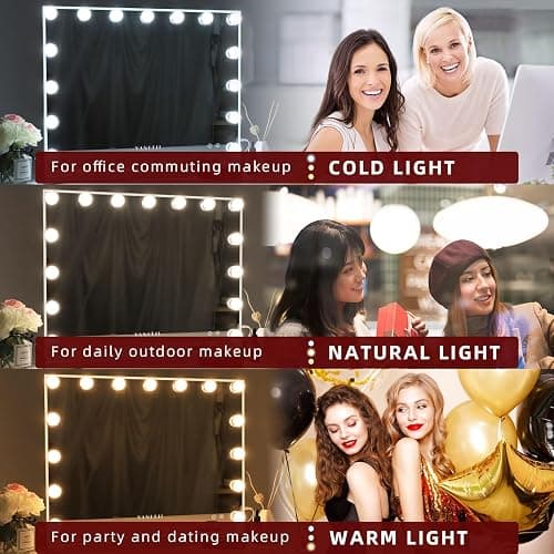 VANITII Vanity Hollywood Mirror with Lights Speaker USB Charging Lighted Makeup Mirror with Bulbs 3 Lighting Modes and Desktop Light up Mirror for Bedroom Dressing Room - 18.1"L x 22.8"W thumbnail 5