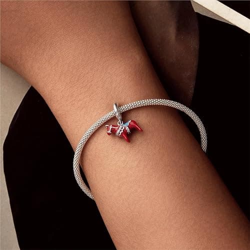 BRBRB Schwedischer Dalapferd-Charm aus 925er Sterlingsilber – rot oxidierte DIY-Perle mit 3A-Zirkonia, kompatibel mit Schmuck von Pandora, Biagi, Troll und Chamilia thumbnail 2