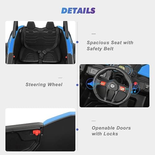 JOYLDIAS 4WD Ride On Car, 12V Battery Powered Electric Off-Road UTV for Kids, 4X4 Electric Vehicle with 4 Powerful Engines, 2.4G Remote Control, Music, Bluetooth, LED Lights for Boys and Girls, Blue thumbnail 8