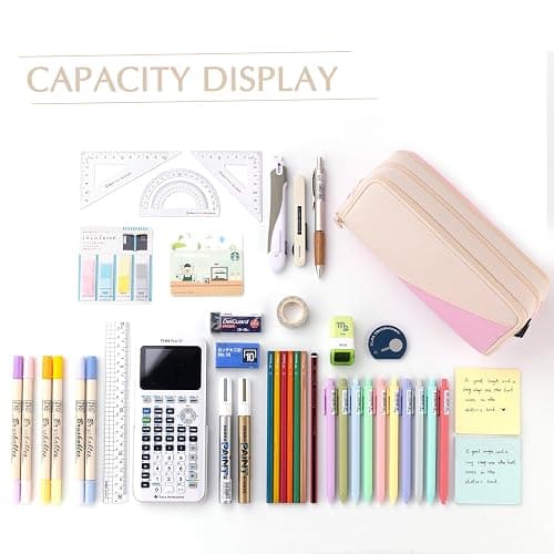 CICIMELON Big Capacity Pencil Case 3 Compartments Pen Pouch Bag Multifunctional Organizer for School Office, Cream thumbnail 5