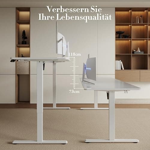Airfish Bureau réglable en hauteur 100x60cm avec prise USB, bureau réglable en hauteur électrique avec fonction mémoire, 73-118cm, blanc thumbnail 6