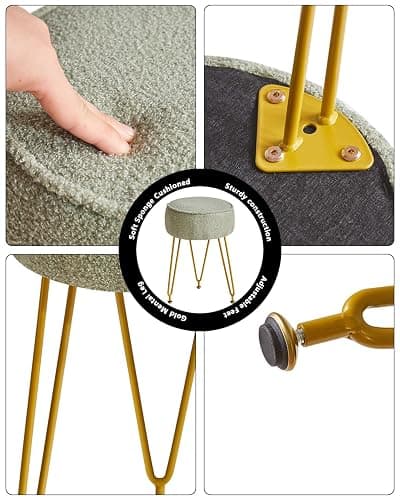 IBUYKE Teddy Velvet Round Footrest Stool Ottoman, Makeup Vanity Stool Side Table, Velvet Dressing Table Seat, Pouf Couch Stool, for Living Room Bedroom, Light Green WBD009D thumbnail 7