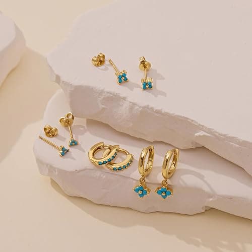 Poxtex 4 Pairs Gold Hoop Earrings Set for Women, 14K Gold Plated Small Huggie Earrings for Multiple Piercing, Dainty Hypoallergenic Cartilage Earrings for Women Jewelry Gift thumbnail 8