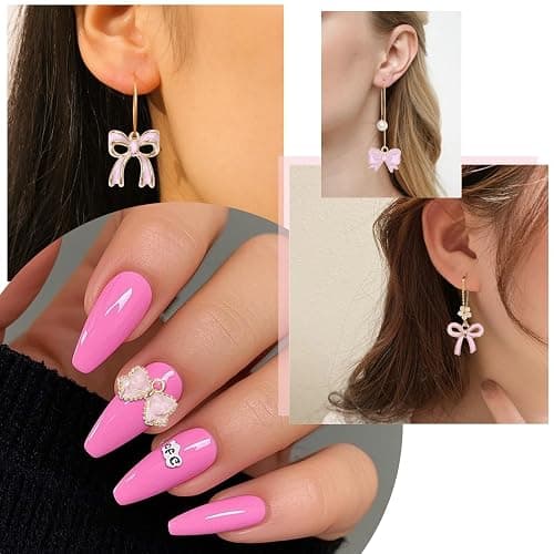 Solldgt 50 Pcs Pink Bow Charms for Jewelry Making - Cute Bowknot Charms Alloy Enamel Bow Tie Pendants Charm for Women DIY Making Bracelets Earrings Necklace Craft Supplies thumbnail 7