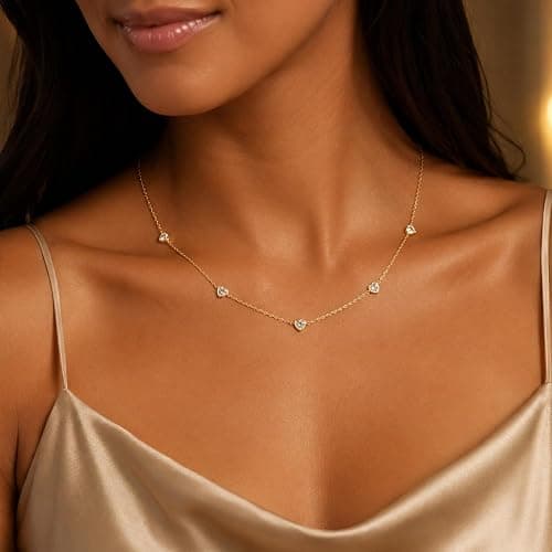 CUEZIY Dainty Silver Gold Necklaces for Women Cute Station Choker Simulated Diamond Necklace Simple Layering CZ Necklace Trendy Jewelry Gifts thumbnail 4