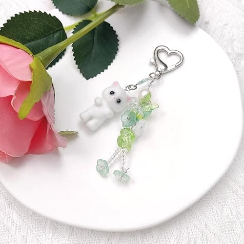 Nalefow Cute Pink Keychain,Fuzzy Cat Keychain Aesthetic Y2K KeychainStylish KeychainsAccessories thumbnail 2