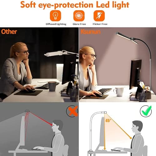 Ksunun Double Head LED Desk Lamp, Architect Desk Lamps for Home Office, 24W Brightest Workbench Office Lighting-5 Color Modes and 5 Dimmable Eye Protection Modern Desk Lamp for Monitor Reading thumbnail 6