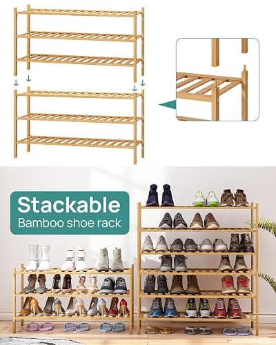 viewcare 3-Tier Long Shoe Rack, Bamboo Wood Shoe Rack for Closet, Entryway & Hallway, Stackable | Beautiful | Functional | Sturdy thumbnail 6