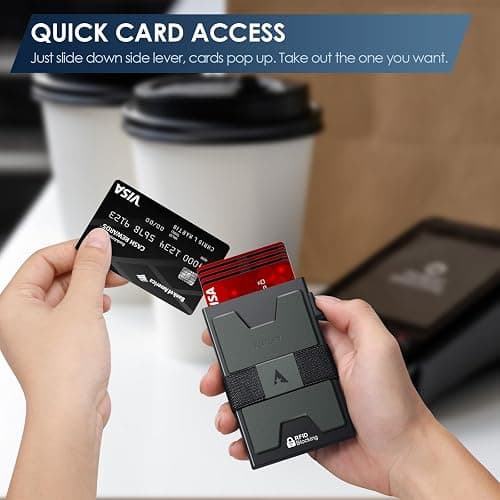 AUTLEY Slim Card Holder, Minimalist Pop Up Wallet for Men, RFID Blocking Mens Wallet with Cash Band (Black) thumbnail 5