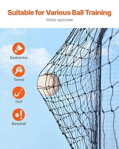 VEVOR Batting Netting,Training Net for Softball Baseball Batting Hitting | 10/35/42/55/70 FT Professional Practice Portable Pitching Cage,Heavy Duty Enclosed PE Net,Indoor,Outdoor,Backyard(NET ONLY) thumbnail 3