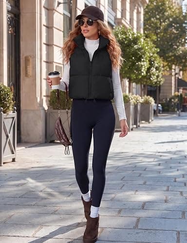 Polu Womens Cropped Puffer Vest Trendy Quilted Sleeveless Jacket | 2026 Trendy Zip Up Stand Collar Padded Vest, Inside Pocket & Adjustable Hem, Fall Winter Outerwear for Casual Travel thumbnail 5