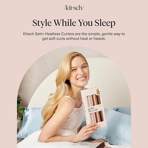 Kitsch Satin Hair Curlers, Heatless Curling Rod - Jumbo Flexi Rod, Heatless Hair Curler - Hair Curlers to Sleep In - No Heat Overnight Curls - For All Hair Types and Texture - 4pcs Rosewood thumbnail 9