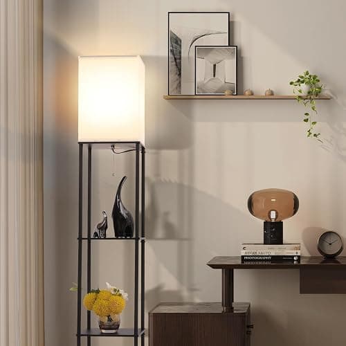 Gupuzm Floor Lamp with Shelves, Modern Square Standing Lamp with 3 Color Temperature Bulb, Corner Display Bookshelf Lamp for Living Room, Bedroom and Office (Black) thumbnail 6