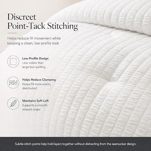 CozyLux Oversized Queen Comforter Set, 7-Piece White Seersucker, 98 x 98 in | OEKO-TEX Certified All Season Bed in a Bag with 240 GSM Down Alternative Comforter, Flat & Fitted Sheets, Pillowcases & Shams thumbnail 4